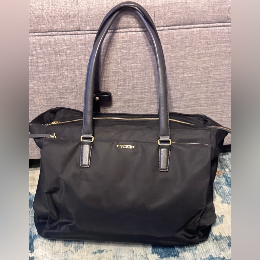 TUMI Voyageur Bailey Tote 15” Black Nylon Laptop Work Bag Gold Hardware